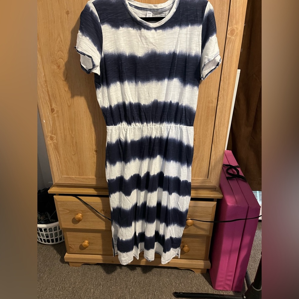 Blue and white dress